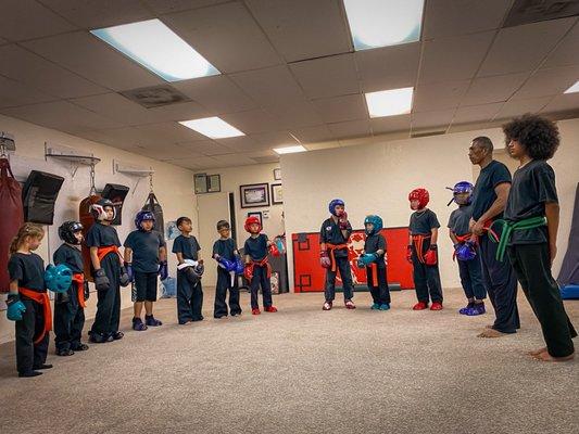 Kids sparring class at American Kenpo Karate.