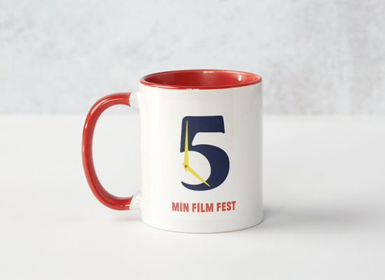 A mug including the logo from Lipscomb's 5 Minute Film Festival, occurring every April in Nashville.