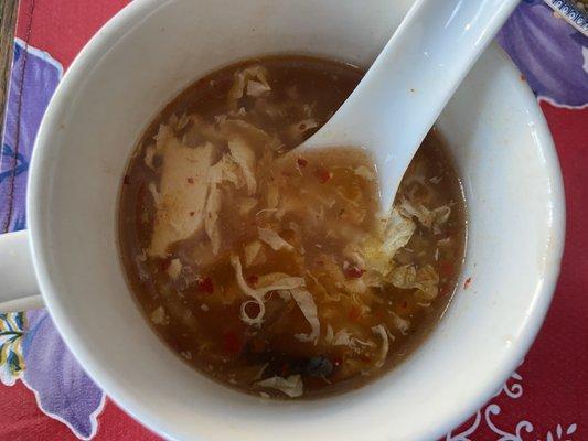 Doesn't show well in the photo, but Hot & Sour soup is red due to lack of soy sauce.