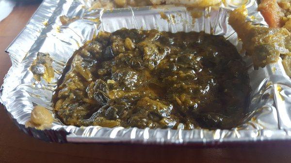 Palak paneer closeup. All palak, no paneer, tons of oil. Haven't taken a bite yet, btw, this is how it came.