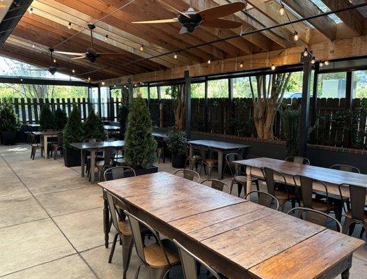 Swannanoa taproom - all-season seating in the patio (has heaters)