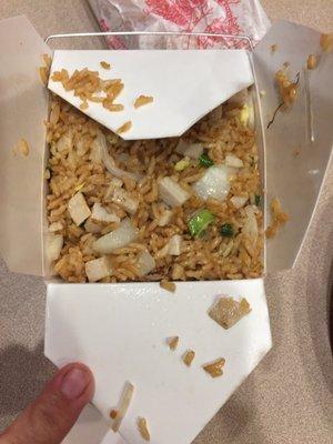 I'm not a big fan of onion chunks in our chicken fried rice.