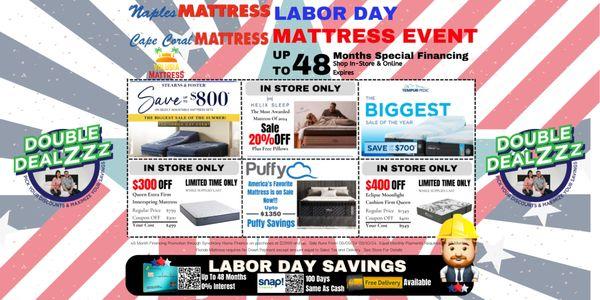 Pre Labor Day Mattress Event Has Started. Double DealZZz discounts in store.