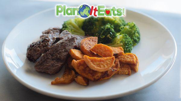 marinated sirloin tips 425.8 calories, 44.8g of carbs, 43g of protein, 8.5gs of fat, 388.3mg of sodium