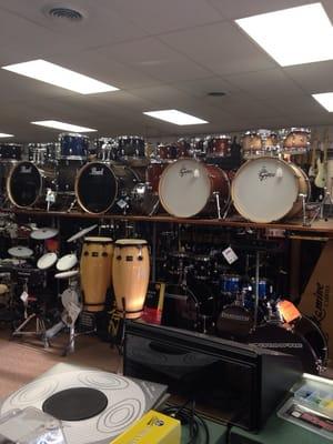 Gretsch drums and Pearl drums.