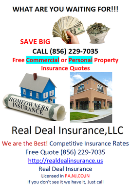 Property Insurance and Commercial Property Insurance COMMERCIAL  INSURANCE RATES GREAT DISCOUNT Best  Rate (856)-229-7035 General Liability,