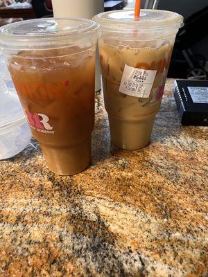 Large Carmel iced coffee. The second one is after I added creamer ! Jus disgusting