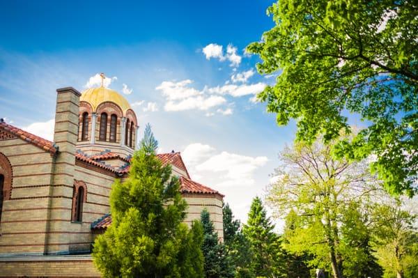 Back side of the chapel (facing the city of Boston). Photo by Tzetzis Photography