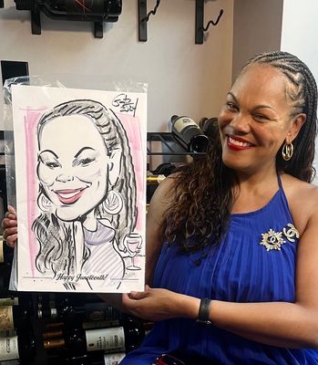 Great drawing at a Juneteenth event in 2024. Caricature by Mark Gootz!