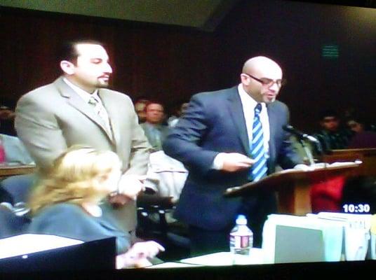 Attorney Garret Weinrieb defending his client charged with a serious felony in the San Fernando Superior Court.