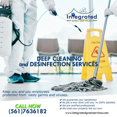 DEEP CLEANING and DESINFECTION SERVICES.
 
 Keep you and you employees 
 protected from  nasty germs and viruses.