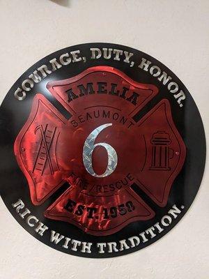 Custom logo/emblem crafted into a metal design for a customer's firefighter retirement ceremony.