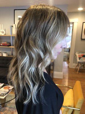 Root (grey coverage), lowlights & balayage