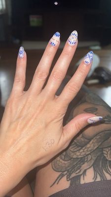 Dip nails with hand painted design