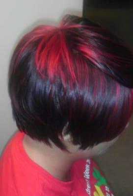 Crazy red color, very vibrant. She loves it.