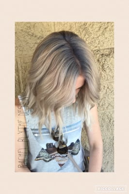 Ash Blonde Bob with a Silver Metallic shadow root