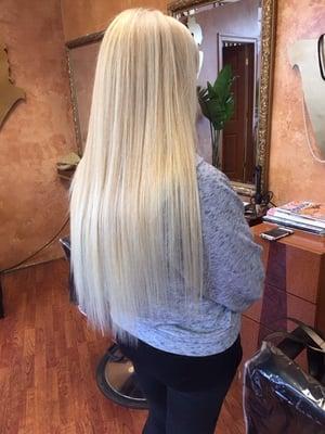 Long blonde straight extensions