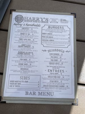 Bar menu