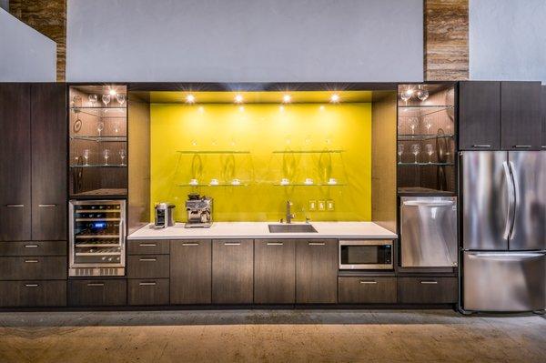 Kitchen and break area in our studio, designed in-house!