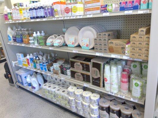 Our home goods section for natural cleaning and paper goods.