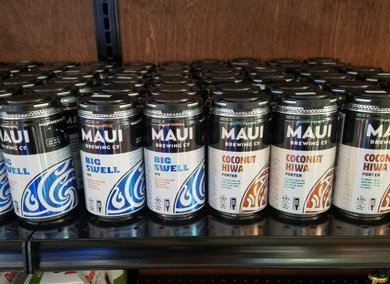 Maui Brewing craft beer available! In this photo, the Big Swell IPA (6 pack cans) and the Coconut Hiwa Porter (4 pack cans)!