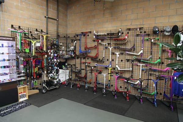 We carry a large variety of pro scooters and parts from brands such as Envy, Fasen, Grit, Crisp, Phoenix, Flavor, Apex, Tilt, lucky  & more!