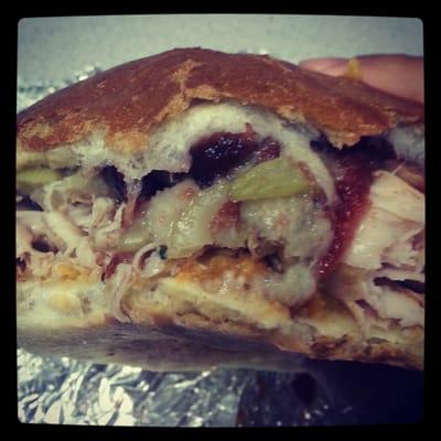 Special thanksgiving sandwich for just 5.50!! Turkey, stuffing, yam, cranberry :)