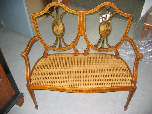 Reproduction Sheraton Settee - hand cane seat replaced