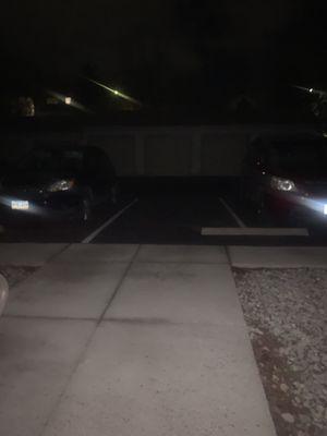 Looking out  to my garage area with no lights at all on the back of South Ridge Apartments aka FPI ( Code safety violation)