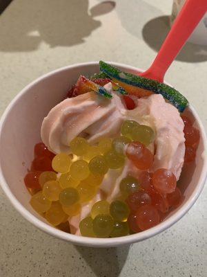 Cotton candy, raspberry fro yo with boba!