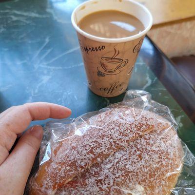 Hot coffee and coconut bun