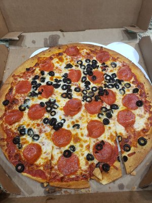 Thin crust Pepperoni and Black Olive!