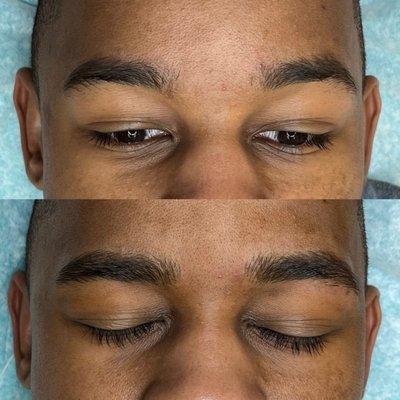 Naturally enhanced male brow with nano hairstroke method