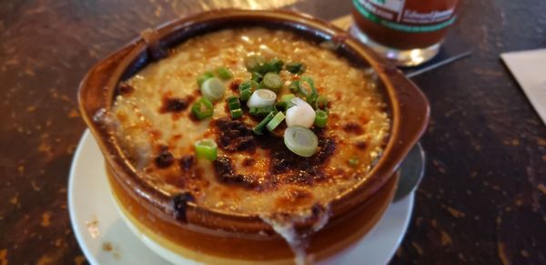 The very good baked French onion soup