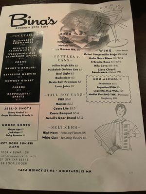 Drink menu