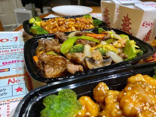 Sesame chicken, beef & vegetable