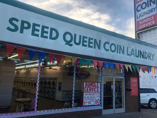 Laundromat storefront.