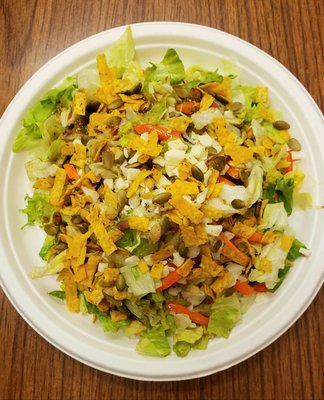 Mexican Salad Kit: with Cheesy Tomatillo Dressing, Cotija Cheese, Cheddar Tortilla Strips, and Roasted Pumpkin Seeds!!