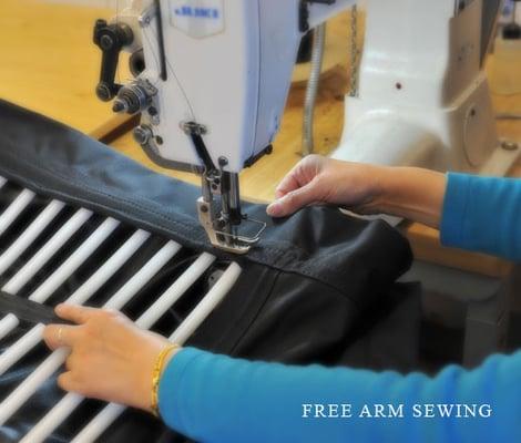 Free arm sewing is great for certain types of construction that don't sew well on a conventional table style machine.