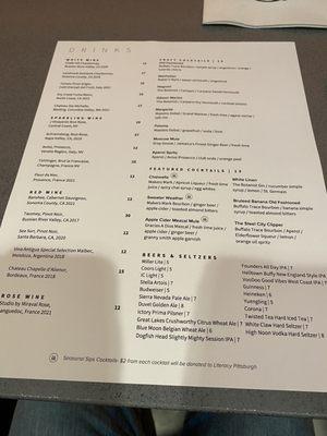 12/2023:  Drink Menu