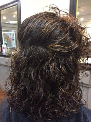 This client has extremely curly hair underneath, at her crown. I apply a Keratin Straightening Treatment to tame the curl.