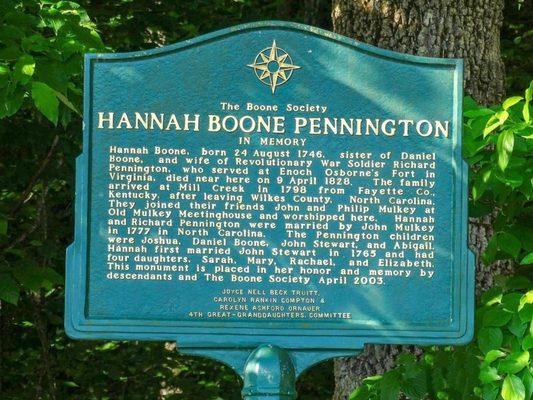 Marker of Hannah Boone's burial site