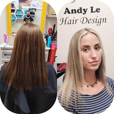 Balayage Ombre Highlights on Colored brown hair by Andy Le Hair Design.