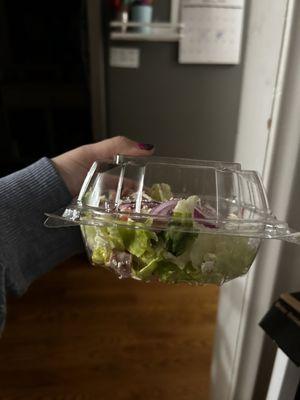 If I'm paying $7 for a salad at least fill the container and not half ass it and not even put the ingredients I ordered on it. (Pasta)