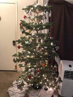 The Silver Tip Christmas Tree we got here decorated with all our critters!