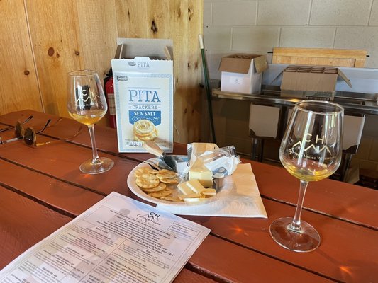 Wine tasting, white cheddar & pita crackers (for purchase)