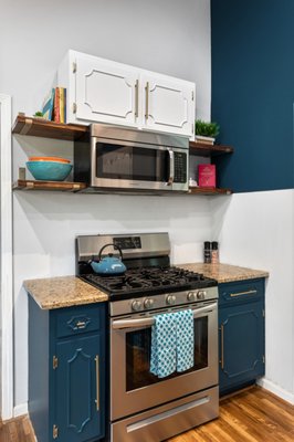 Complete 1950's renovation with custom made wood shelving.