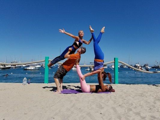 Intro to Acro Yoga sessions prepare students for the Acro Yoga Retreats led by Karen Elaine on Catalina Island.