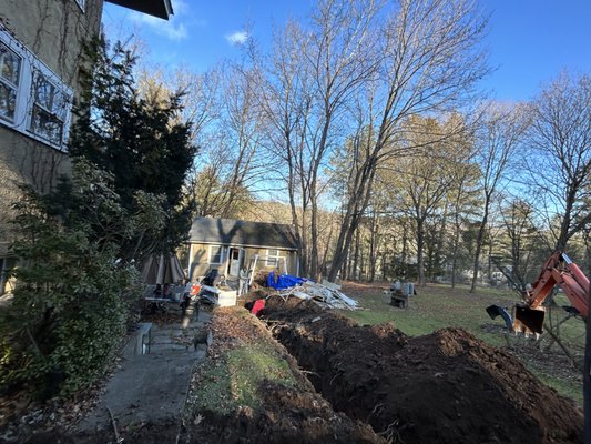 Excavation for a water supply line to a cottage.