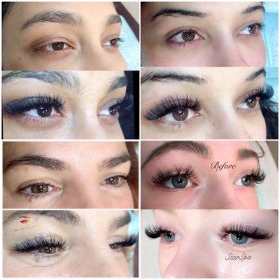 Eyelash extensions before and after.